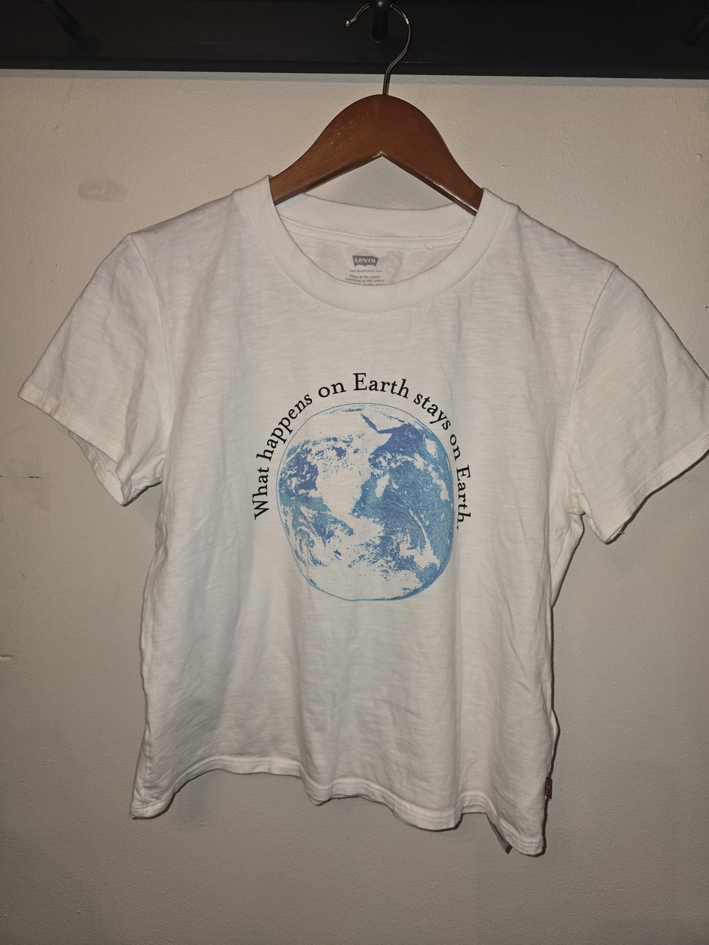 Levi's White Tee with Blue Earth Graphic